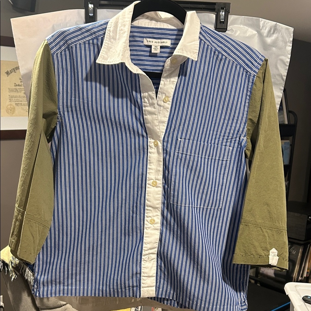 Free Assembly women’s BOHO structured Striped Button-Down mix colorblock